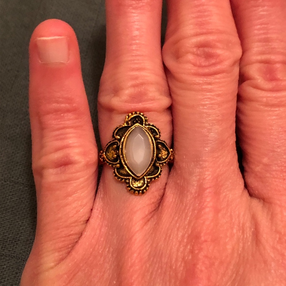 Elegant Bronze Gold Tone and White Faux Stone Ring
